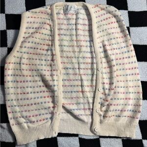Billie Jo Ivory Multicolor Open-Knit Sleeveless Button Cardigan Sweater M